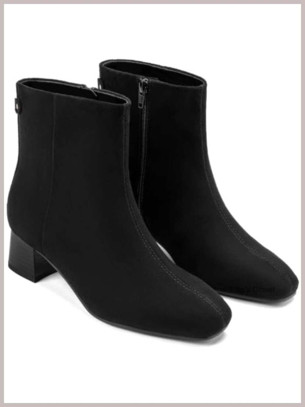Women's Wide Width Ankle Boots Square Toe Low Chunky Heel Faux Suede